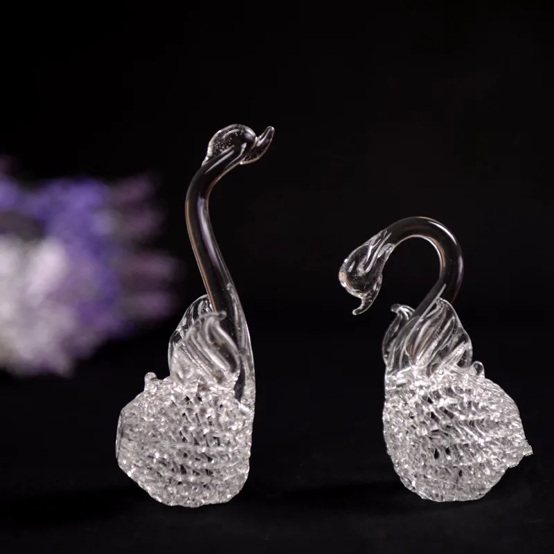 

12pcs/pack Spun Craft Glass Swan Beautiful Wedding Gift Crystal Swan Home Decorative Glass Pair Swans Friend Gift