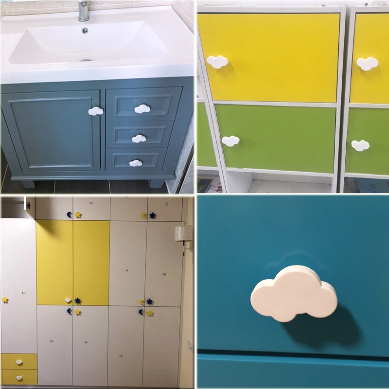 1x Children Room Knobs and Handles Cartoon Furniture Handles Soft PVC White Cloud Door Knob Drawer Cabinet Pulls for kids