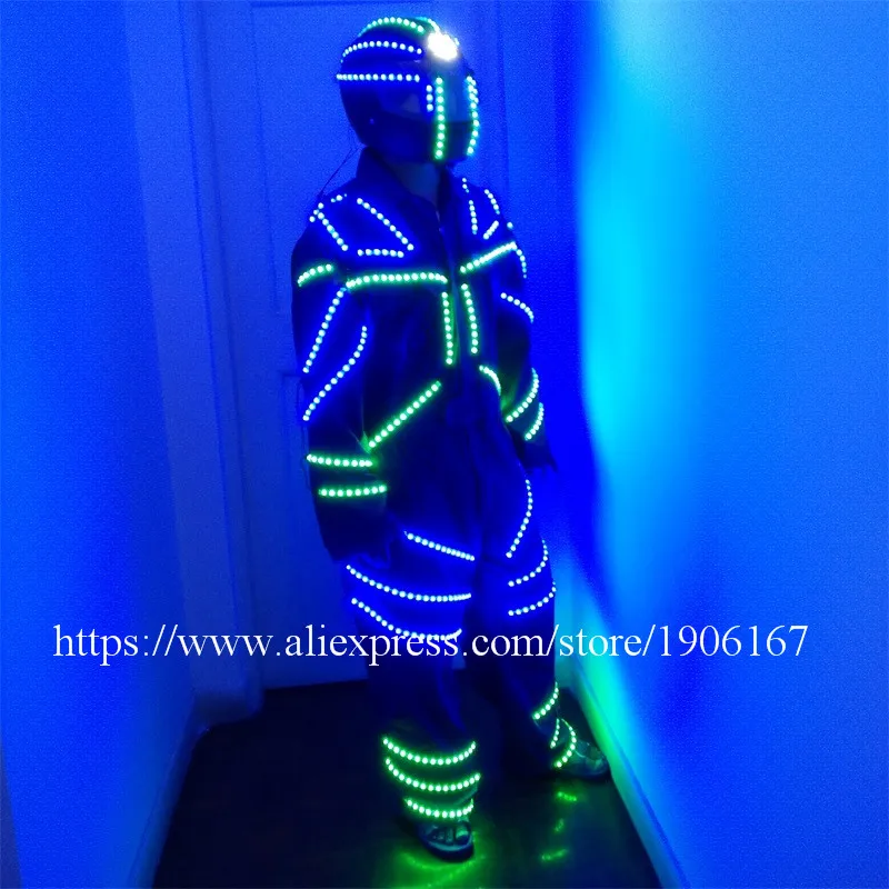 Newest Led Growing Robot Suit Led Luminous Light Up Ballroom Costume With LED Helmet Dance Performance Stage Party Clothes