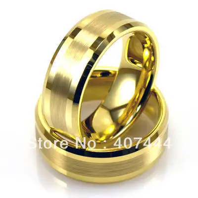 

YGK Fashion Tungsten Ring 20 pieces 8mm Width Gold Color Bevel with Matte Finished Slim Flat center Ring for Wedding