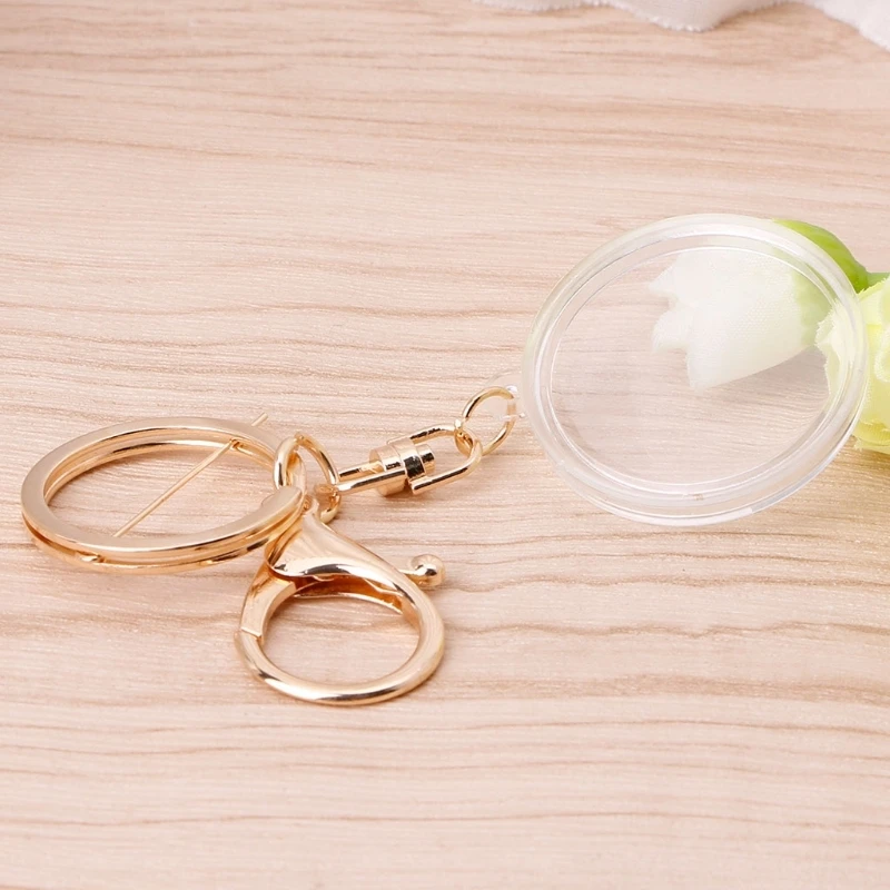 Clear Acrylic Coin Holder Capsule with Pad Ring Keyring, Alloy Keychain, 30mm, 27mm