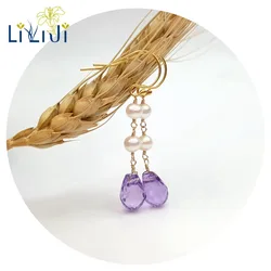 Lii Ji Gemstone Natural Faceted Amethyst Drop Beads Freshwater Pearl 925 Sterling Silver Earring Fahion Women Jewelry