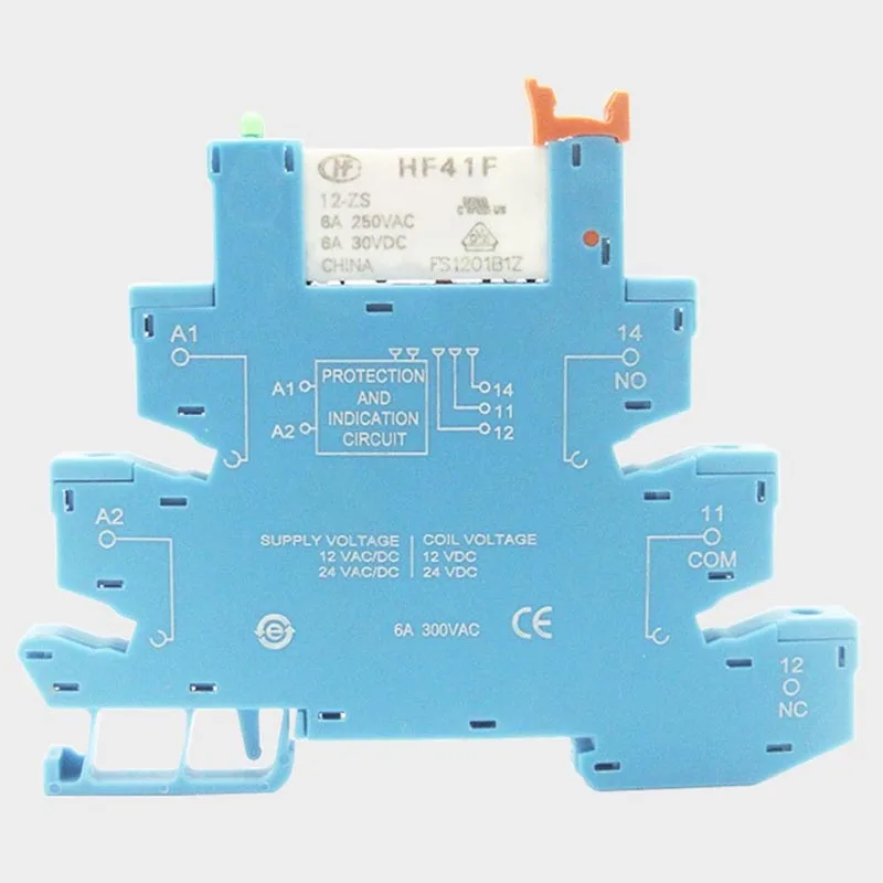 HF41F 12V 24V Integrated PCB Mount Power Relay With Relay Holder Voltage Contact Relay Module Set DIN RAIL