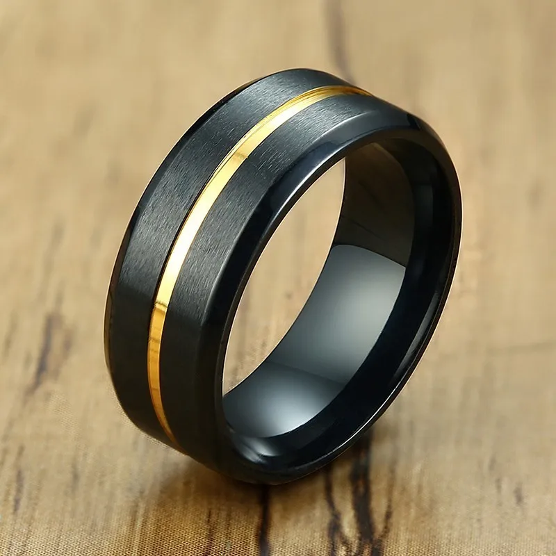 Vnox Mens Basic 8MM Wedding Bands Rings Matte Finished Stainless Steel with Thin Line anel masculino Gifts for Him