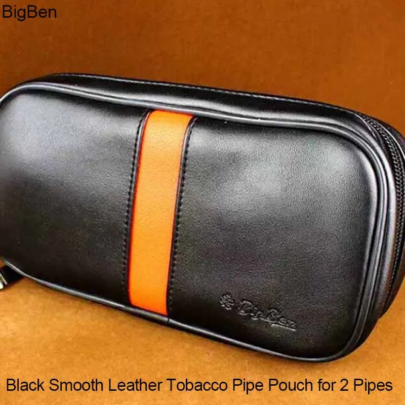 MUXIANG Black & Orange Strip Soft PU Leather  Pipe Pouches Bag for 2 Smoking Pipes Tamper Filter Cleaner Tools Briefcase fc0007