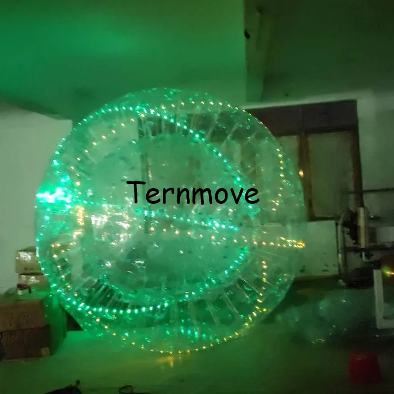 Inflável, bola de iluminação de led zorb, bola de água de hamster humano brilhante, bola de iluminação zorb com tiras fluorescentes