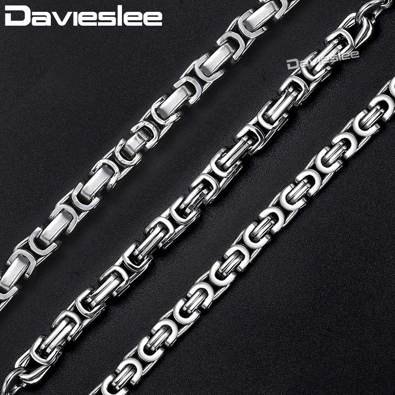 Davieslee Mens Necklaces Chains Silver Color Stainless Steel Byzantine Chain Necklace for Men Jewelry Fashion Gift 5/7mm LKNN21