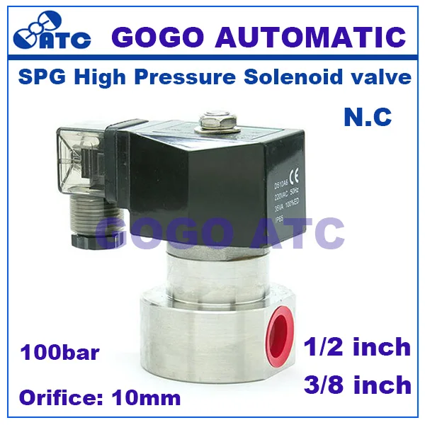 GOGO 0.5-100bar SS304 3/8 1/2 inch high pressure solenoid valve 12V DC Orifice 10mm N.C stainless steel water wash pump valve