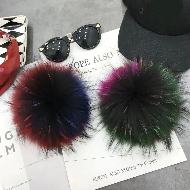 15cm Luxury Brand Fluffy Real Fox Fur Ball PomPom Multicolor Genuine Fur Keychain Metal Ring Pendant Bag Charm For Women