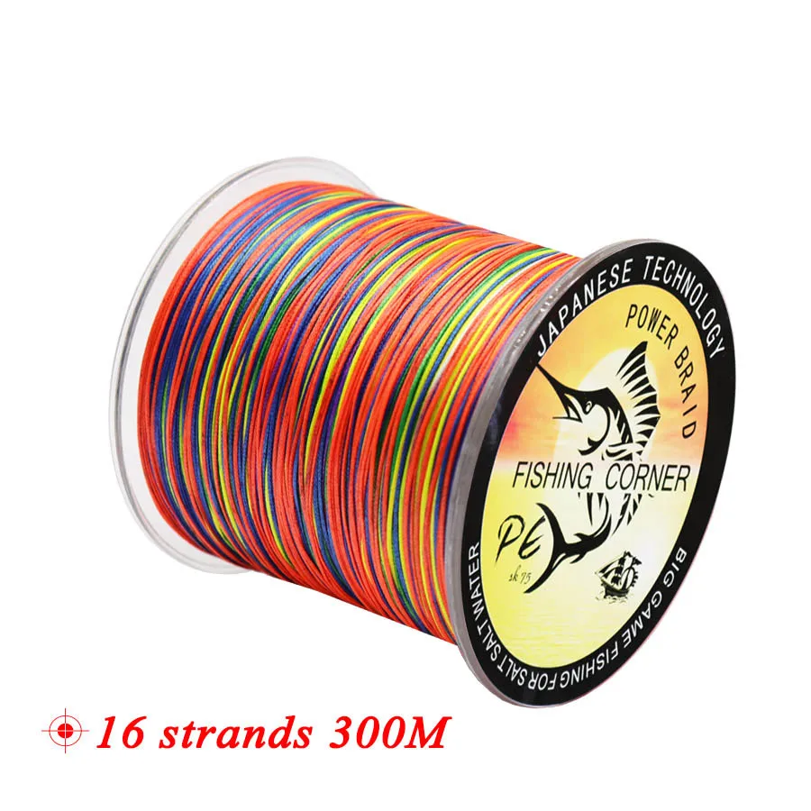 Multicolor Multifilament Trançado Fishing Line, Saltwater Fishing Line, 16 Vertentes, Japão, 300m, 500m, 1000m, 1500m