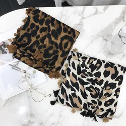 Fashion Leopard Print Tassel Viscose Shawl Scarf High Quality Neckerchief Winter Foulards Muslim Hijab Stole Sjaal Scarves