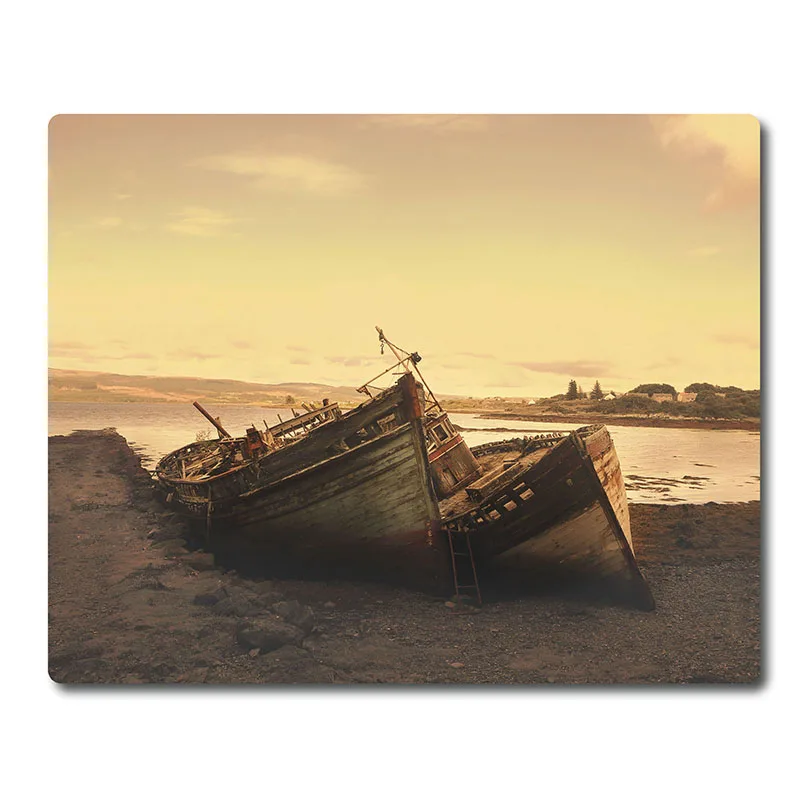 Worn wooden boats on the coast printed Heavy weaving anti-slip rubber pad office mouse pad Coaster Party favor gifts 220x180x3mm