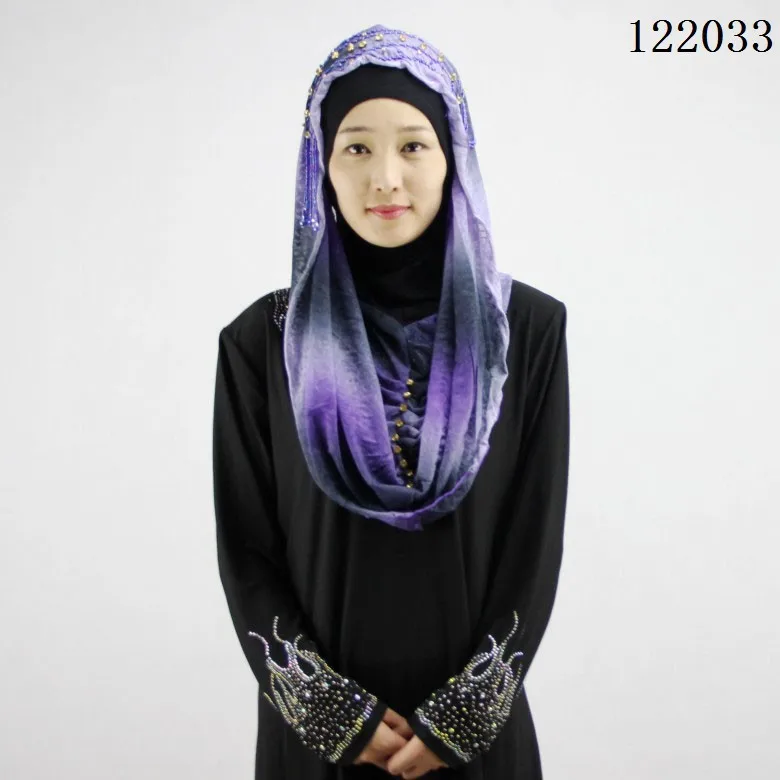 beautiful Islamic women head scarf ramadan beaded blue purple red flower printing muslim hijab caps