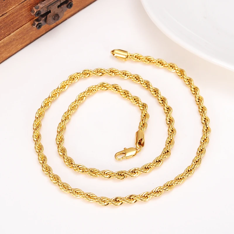 Gold Color Twisted Chain Necklace for Men/Women Gold Rope Chain Africa Jewelry Arab Chain Ethiopia Long Boyfriend Gift