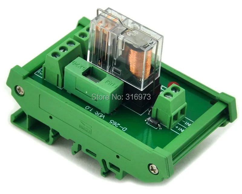 

DIN Rail Mount Fused DPDT 5A Power Relay Interface Module, G2R-2 12V DC Relay.