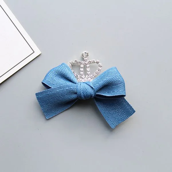 Boutique 30 pcs แฟชั่นน่ารัก Glitter Tiaras Hairpins โบว์ Kawaii Solid อัญมณีมงกุฎ Bowknot คลิปผมเจ้าหญิง Headwear