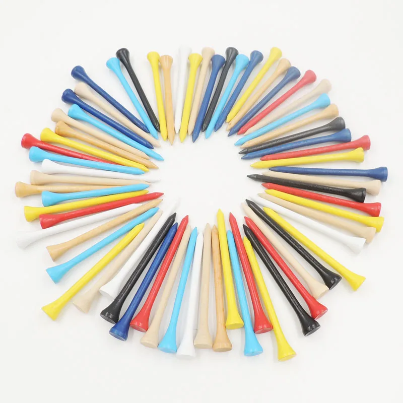 100pcs/Pack Golf Tees 83mm  Mixture  colour Wood Tees Professional Golf Tees