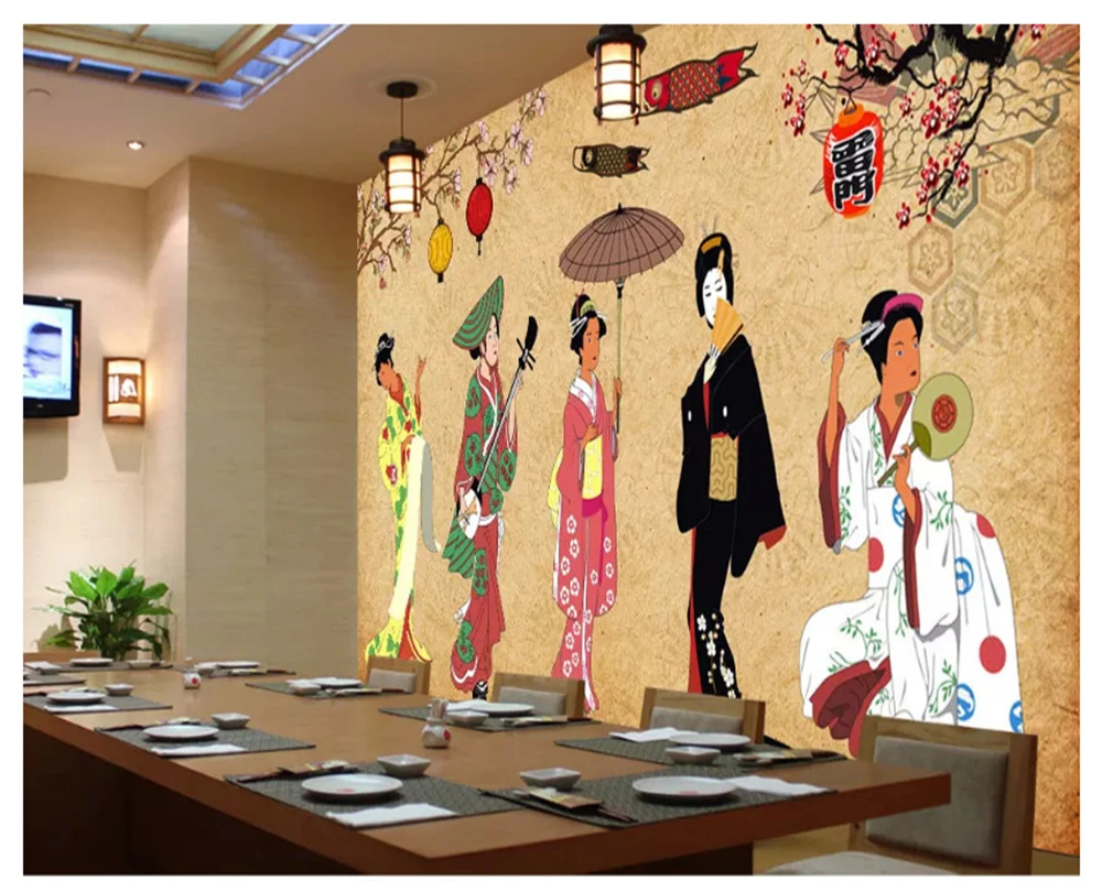beibehang Modern fashion decorative 3d wallpaper japanese retro beautiful character restaurant background wall papers home decor