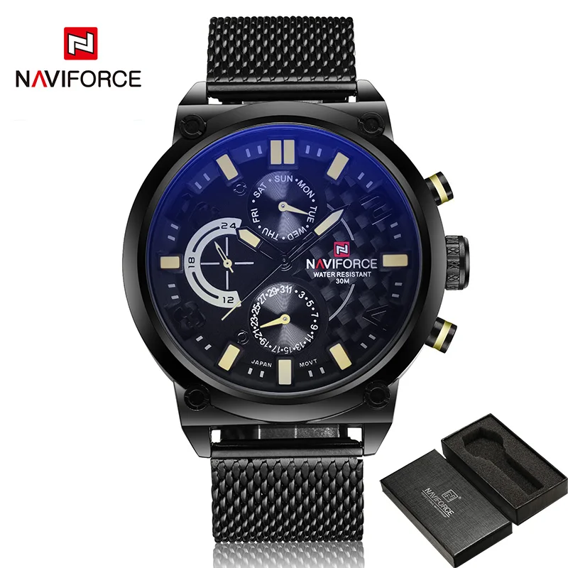 2019 NAVIFORCE Luxury Brand Men\'s Analog Quartz 24 Hour Date Watches Man 3ATM Waterproof Clock Men Sport Full Steel Wrist Watch