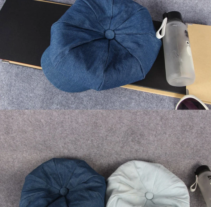 HT1618 Westlichen Stil Männer Frauen Kappen Hüte Casual Solide Denim Flache Kappen Maler Künstler Achteckige Baskenmütze Kappen Retro Berets – Detail 14