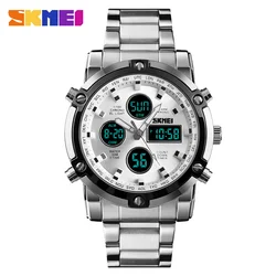 Men's Watches Dual Display LED Digital Waterproof Full Steel Quartz Watch Men Clock Luxury Brand Relojes SKMEI 2018