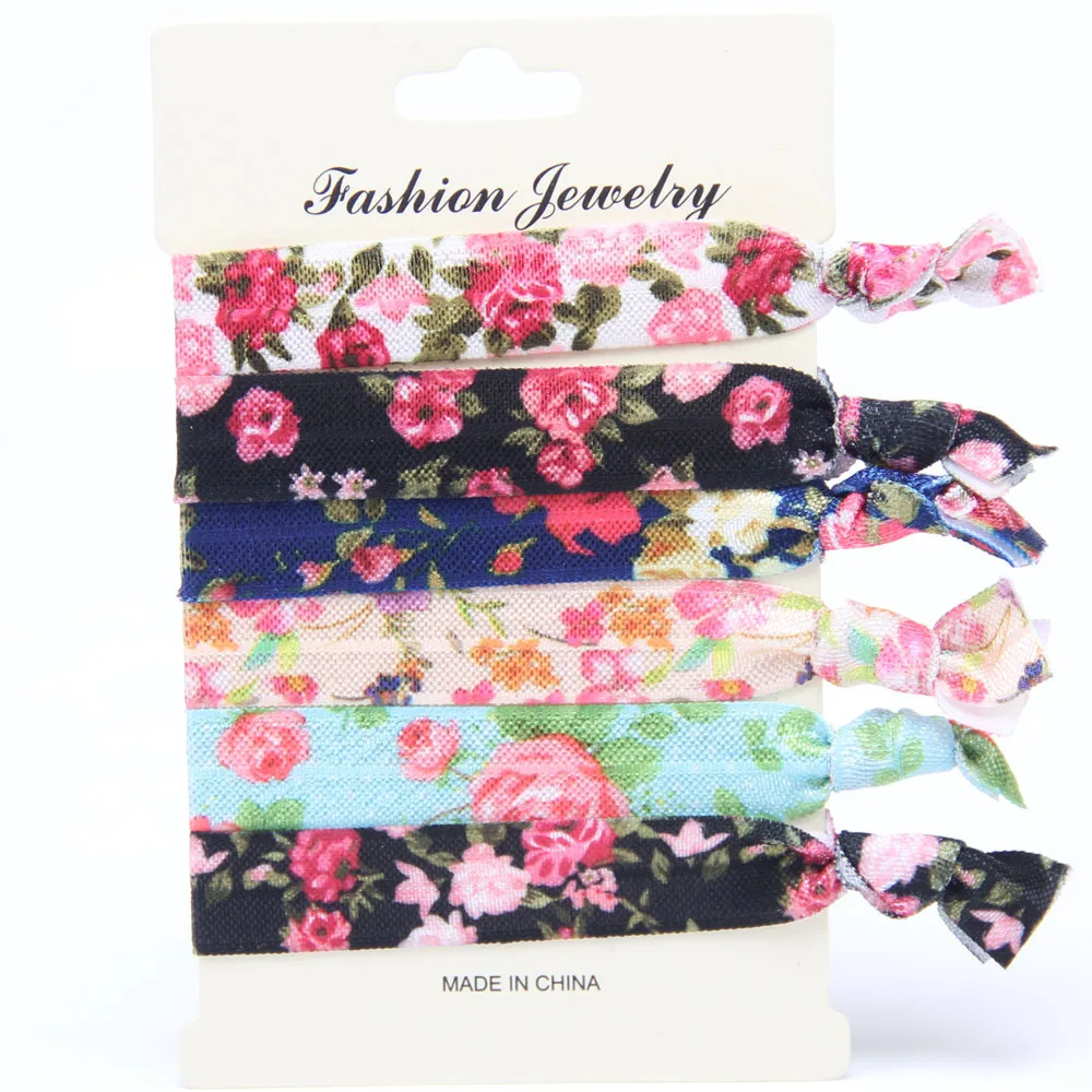 5pcs/set Women Elastic Hair Bands Girls Fashion Printed Flower Star Lace Hair Tie Rope Leopard Ponytail Holder Hair Accessories