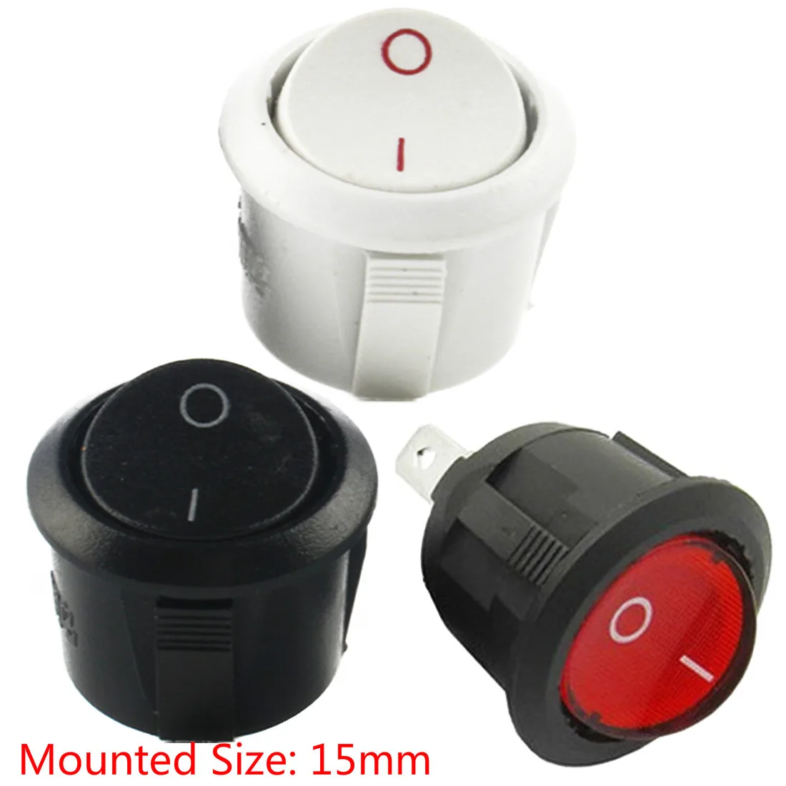 10PCS 16MM Diameter 2PIN RED white black MINI ROUND Push Button rocker Switch ON/OFF boat power switches 3A/250V 6A/125V