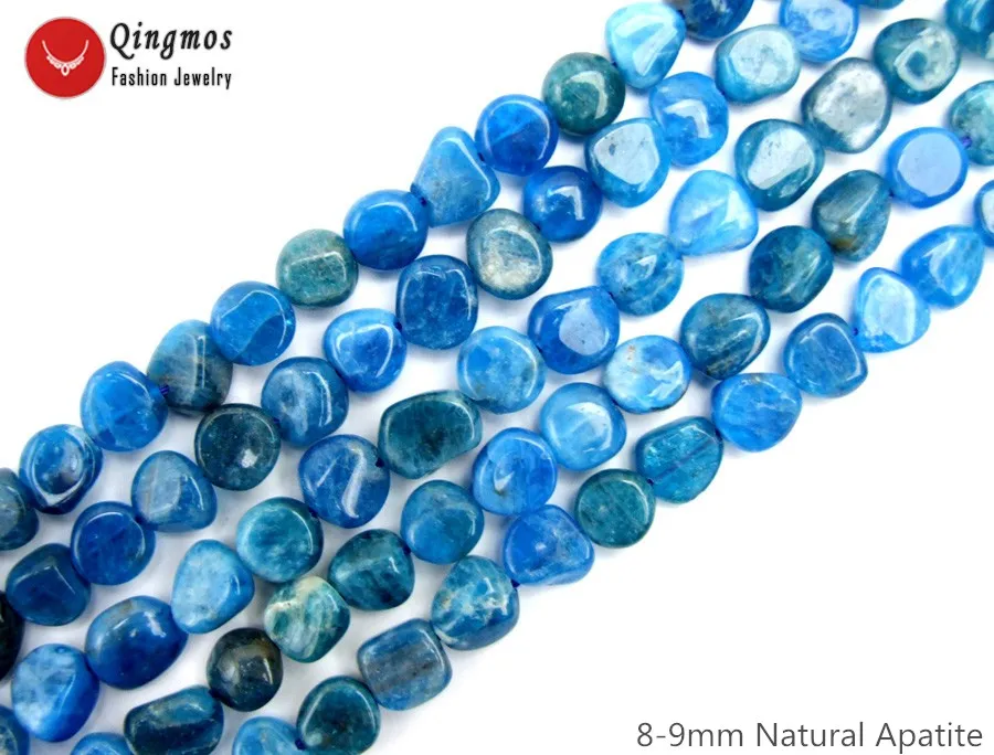 

Qingmos Natural 8-9mm Baroque Blue Apatite Stone Loose Beads for Jewelry Making Necklace Bracelet Earring DIY 15" los819