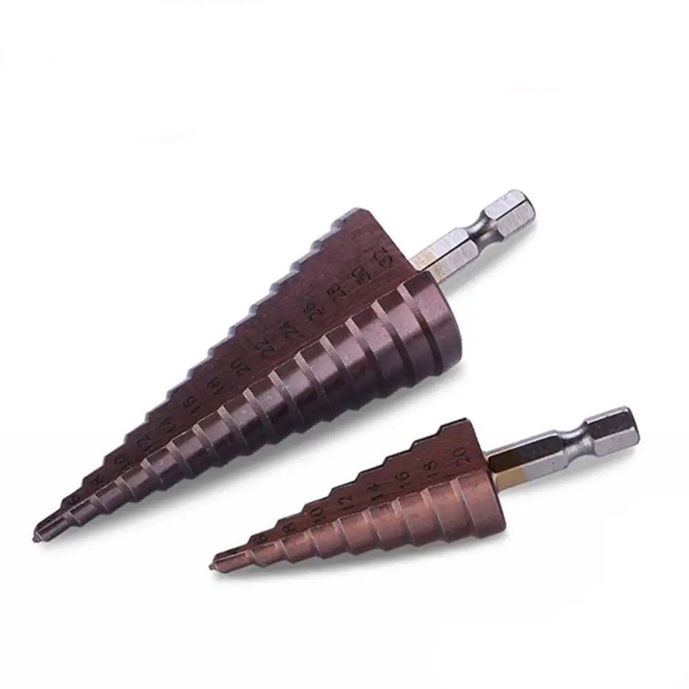 3pcs HSS M35 Cobalt Hex Shank Straight Groove Step Drill Bit Metal Cone Step Drill Bit Saw Hole Cutter 4-12mm 4-20mm 4-32mm