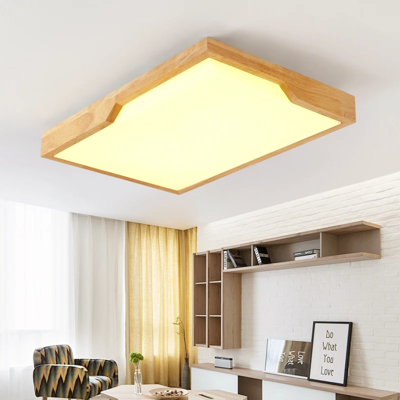 

Wood ceiling lamp LED square living room lamp Japanese tatami wood logs Nordic bedroom mounted luminaire LU823414 study