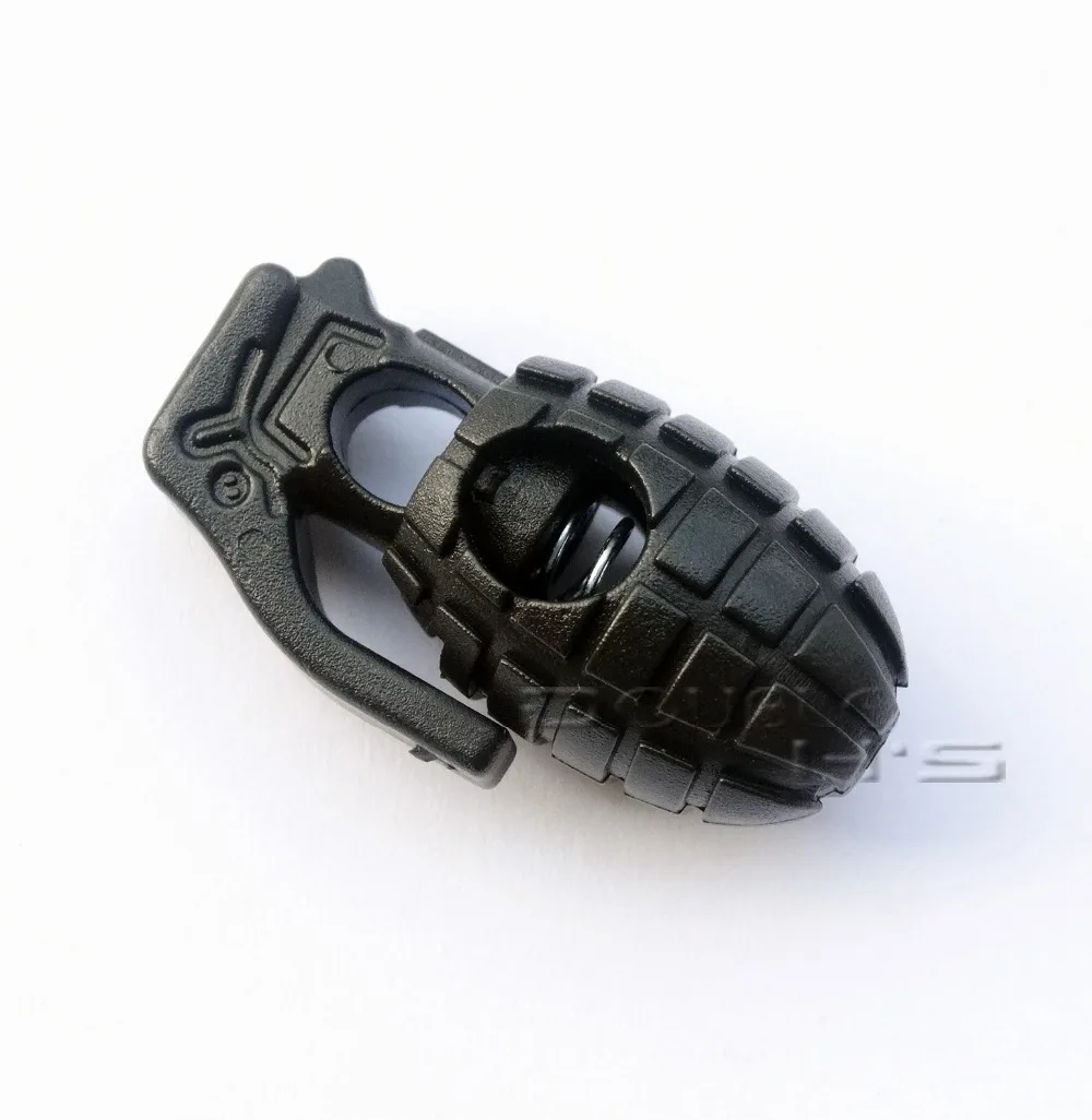 50pcs/lot Grenade Style Plastic Cord Lock Stopper Black For Paracord/Shoe Lace