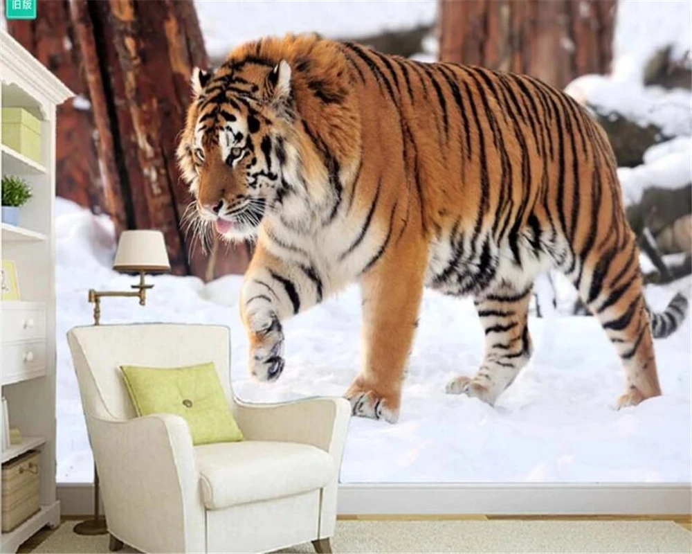 beibehang Stylish individuality decorative painting papel de parede wallpaper Walking in a snow tiger modern background murals