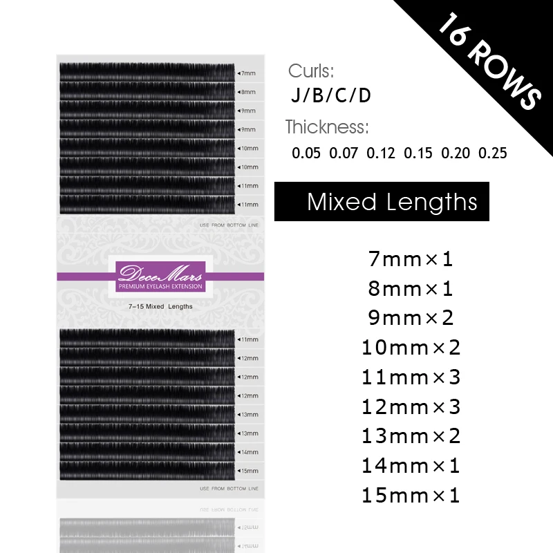 DeceMars eyelash extension 7-15mm Mixed Length in one tray Synthetic Mink Eyelash Extension for Grafting eyelash extension use