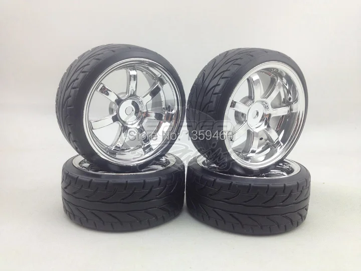 4pcs RC Hard Pattern Drift  Tires Tyre Wheel Rim 7spoke  W7S1C  3mm offset (Chrome) fits for 1:10 Drift Car