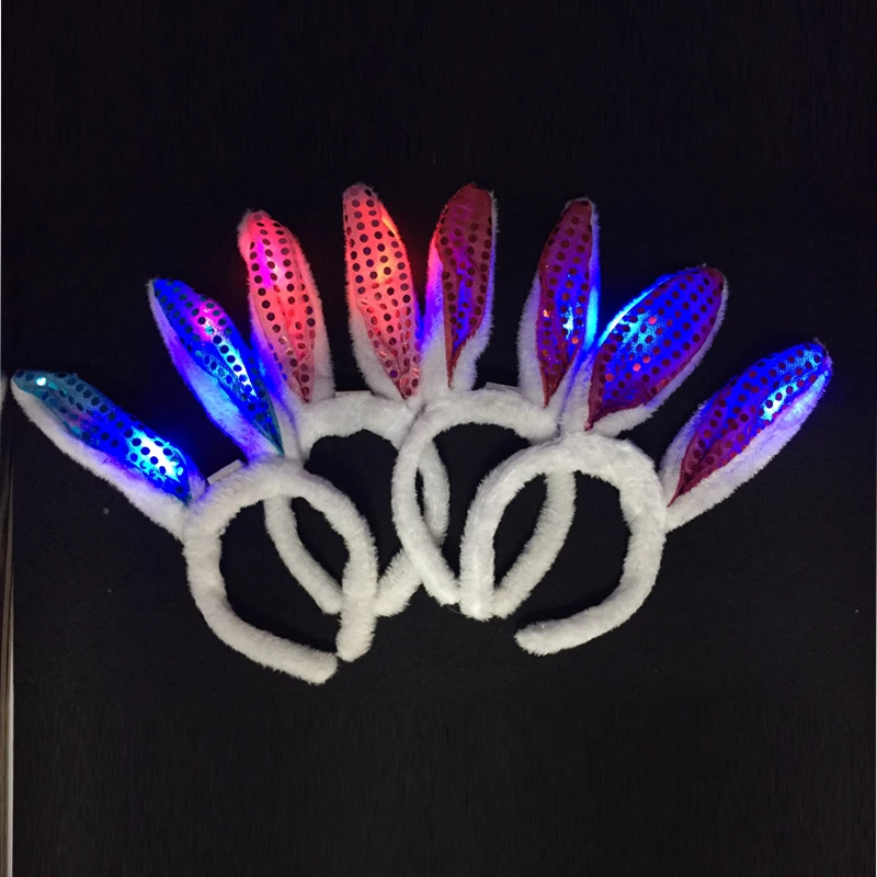 20pcs/lot Rabbit Ears luminous light Headband Hair Band led flashing bunny ears led headwear hair accessory for Party supplies