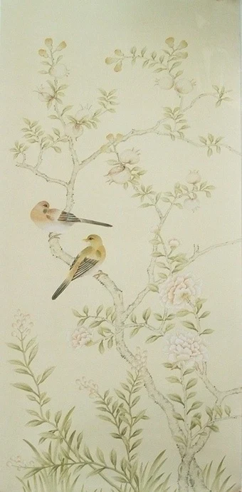 

Europe style Elegant Hand-painted silk wallpaper painting peony lowers ith birds silk wallcovering many pictures optional