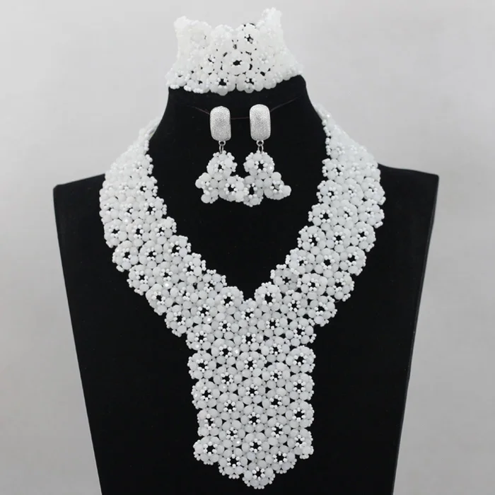 2017 New Romantic Cream White Chunky Costume Crystal Beads Nigerian Wedding African Beads Jewelry Set New Free Shipping ABL632