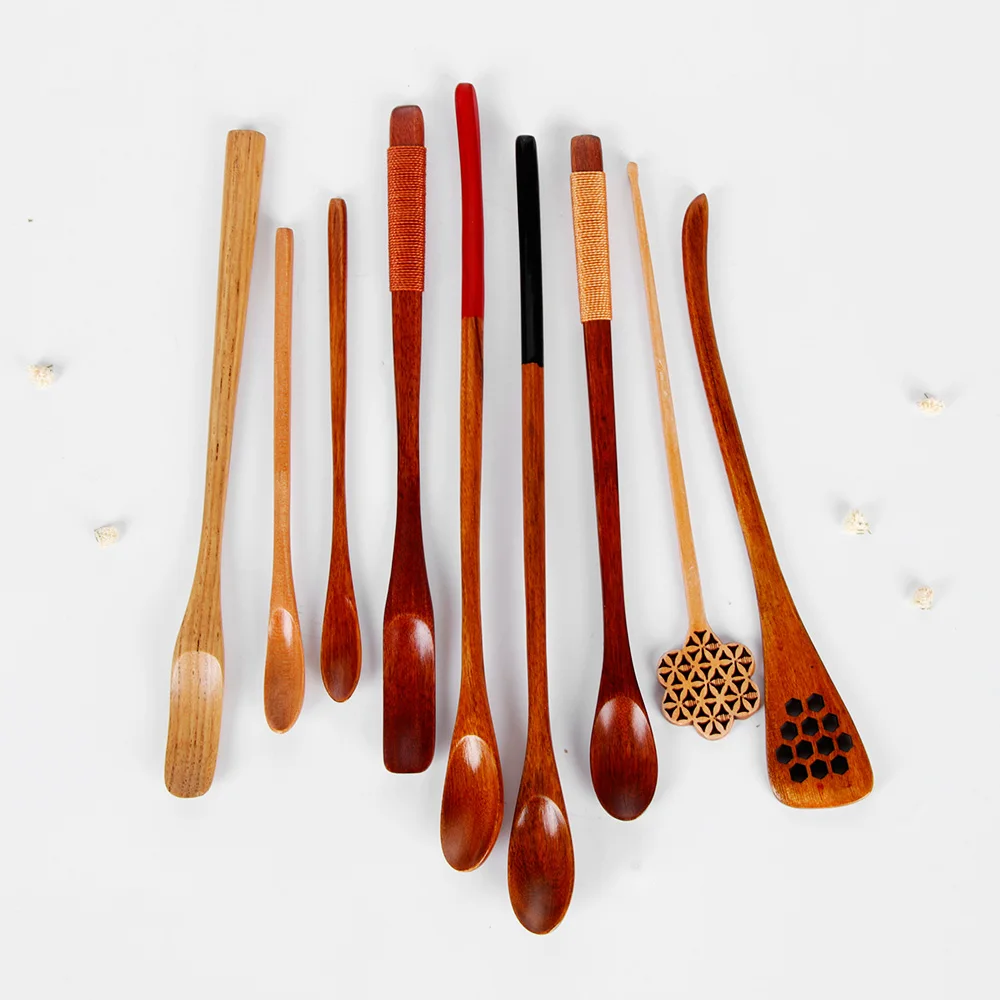 1 pz nuovo caffè manico lungo cucchiaio di legno zuppa da pranzo articoli per la casa stoviglie agitazione miele tè palette Nanmu vernice colore