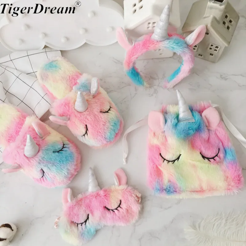 1pc Unicorn Eye Mask Plush Toys Stuffed Toys Unicorn drawstring bag/Hair hoop Decor Girls Gifts Toys for Children