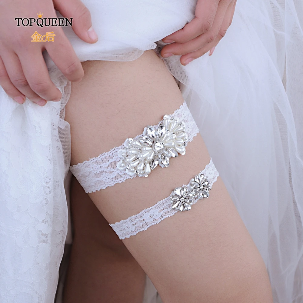 

TOPQUEEN Bridal Sexy Thigh Garter Wedding Lady Lingerie White Pearl Lace Legs Ring Harness Women Girl Accessories THS35 TH20