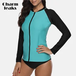 Charmleaks Maglia A Manica Lunga Chiusura Lampo Rashguard Costume Da Bagno Corsa e Jogging Camicia Camicie da trekking Surf Top Protezioni Cerniera UPF50 + Costumi Da Bagno