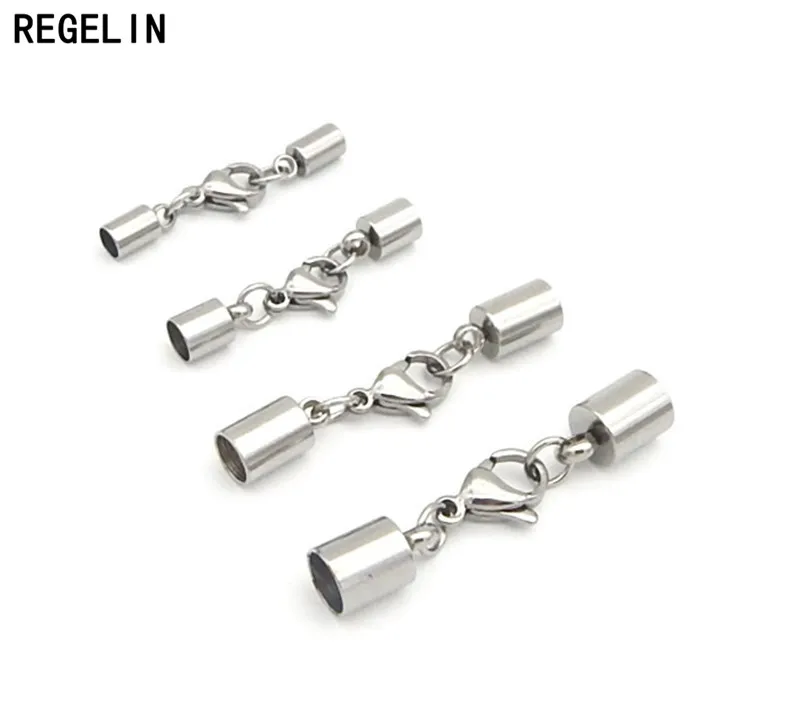 REGELIN 5pcs Stainless Steel End Caps with Lobster Clasps Jump Rings Connectors Fit 3/4/5mm Bracelet Leather Cord Jewelry Making