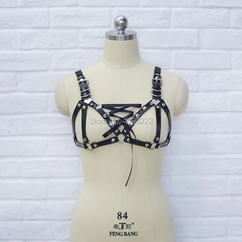 Punk Gothic Handcrafted Retro Bra Cosplay Maid Push Up Busiter Corset Bandage Tie Leather Women Harness Belts Strap