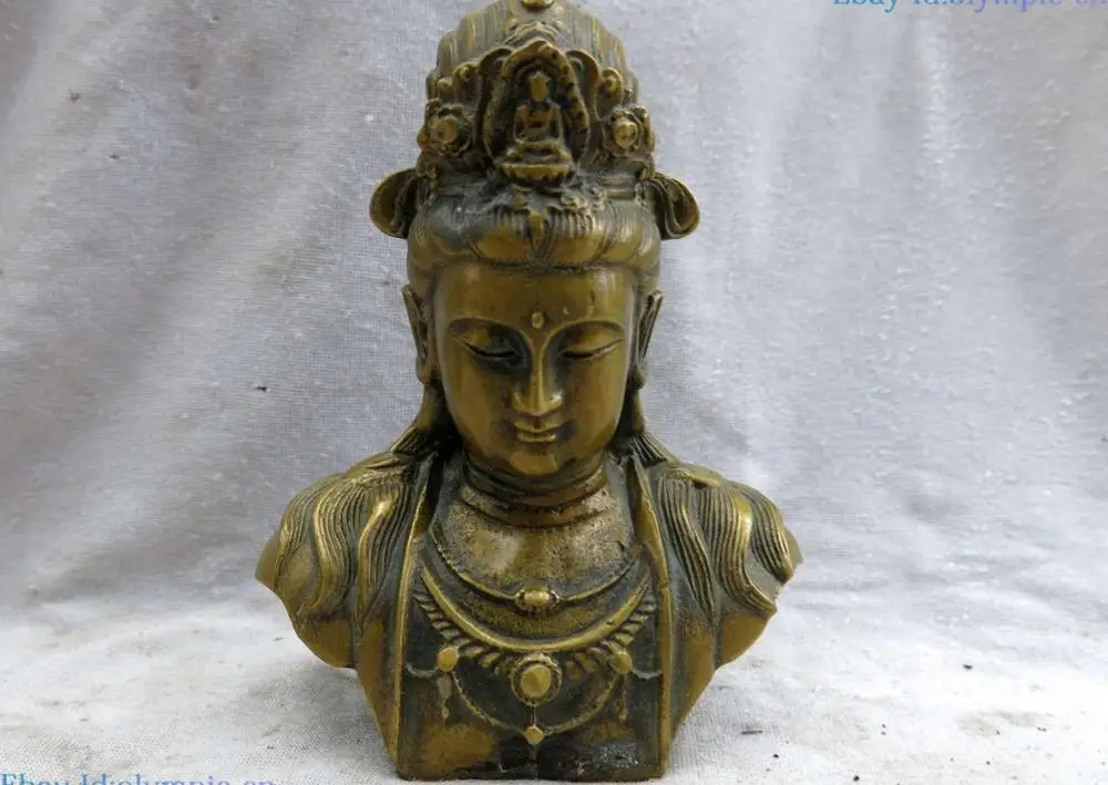 

China brass sculpture carved copper buddhism Kuan-yin Bodhisattva hand Statue