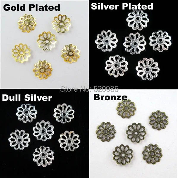 (500Pcs=1Lot ! ) Jewelry Finding 9MM Flower End Beads Caps Gold Silver Bronze Nickel Plated No.BC03