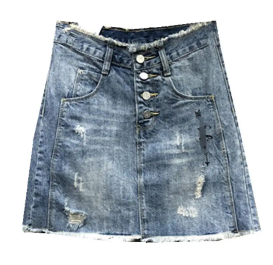 2023 summer denim skirt women letters embroidered single breasted high waist short