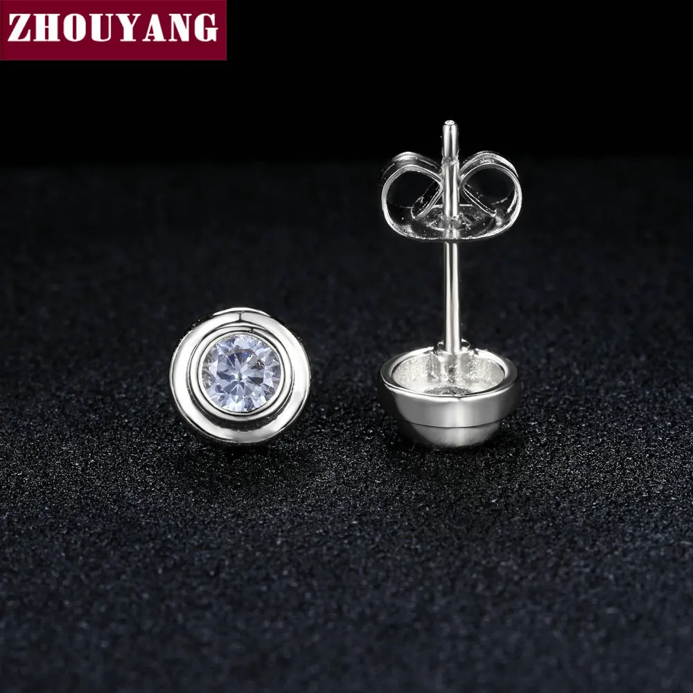 ZHOUYANGM Simple Style Cubic Zirconia RoseGold Color / Silver Color Stud Earrings Fashion Jewelry Gift ZYE809 ZYE810