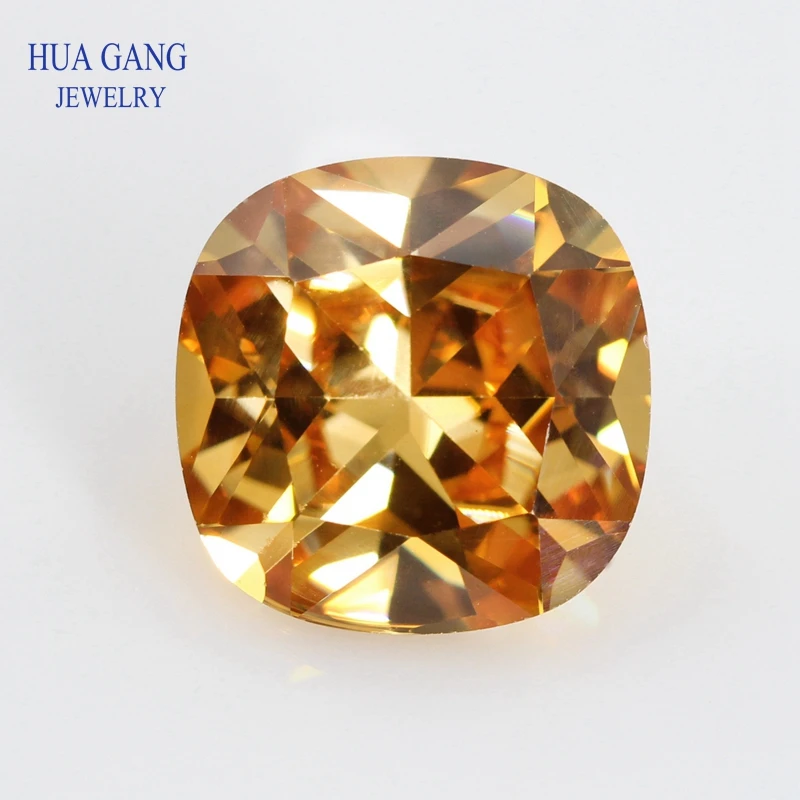 3x3~15x15mm Champagne Color Cushion Cut Shape Loose CZ Stone Beads Brilliant Cut 5A Synthetic Gems Cubic Zirconia For Jewelry