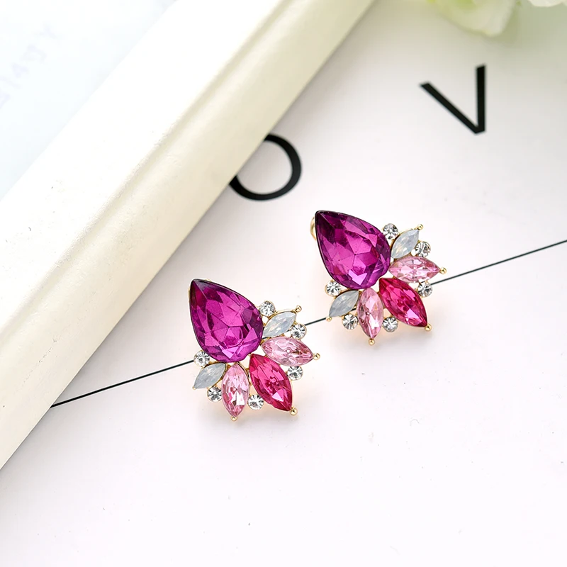 LUBOV Fashion Rhinestone Inlaid Colorful Crystal Stone Women Piercing Earrings Gold Color Metal Piercing Earrings Christmas Gift