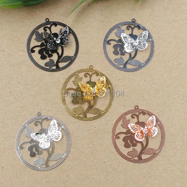 

38mm Multi-color Plated Brass Blank Filigree Butterfly Circle Flower Links Wraps Connectors Jewelry Findings Connectors Charms